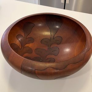 Bohemian hand carved large salad bowl. Vintage 1960s.